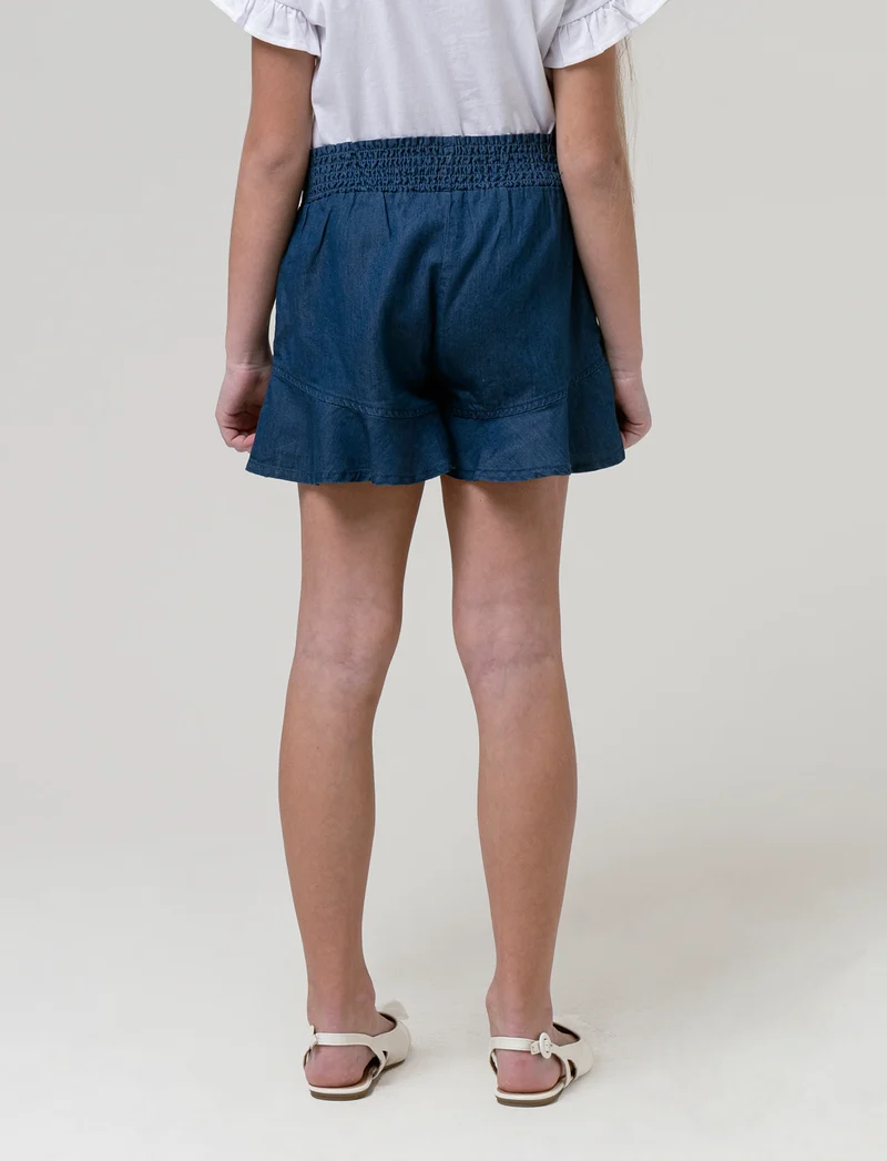 Gonna pantalone in chambray da bambina - DENIM SCURO