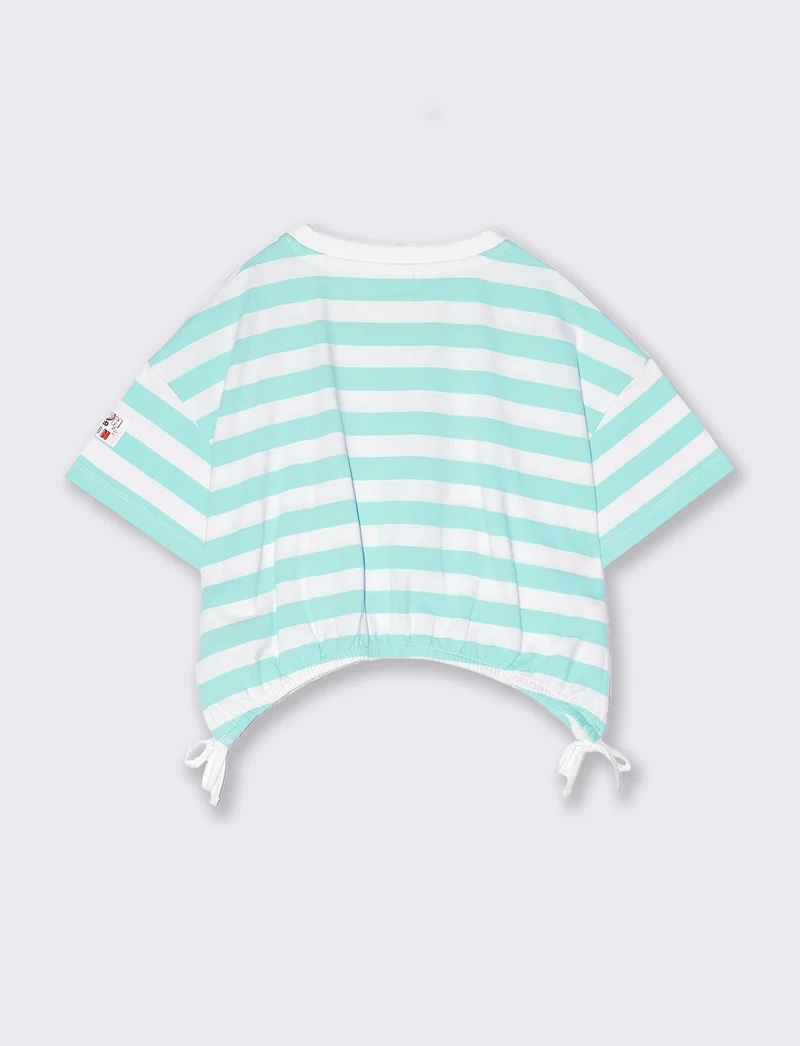 T-shirt a righe da bambina - Verde acqua