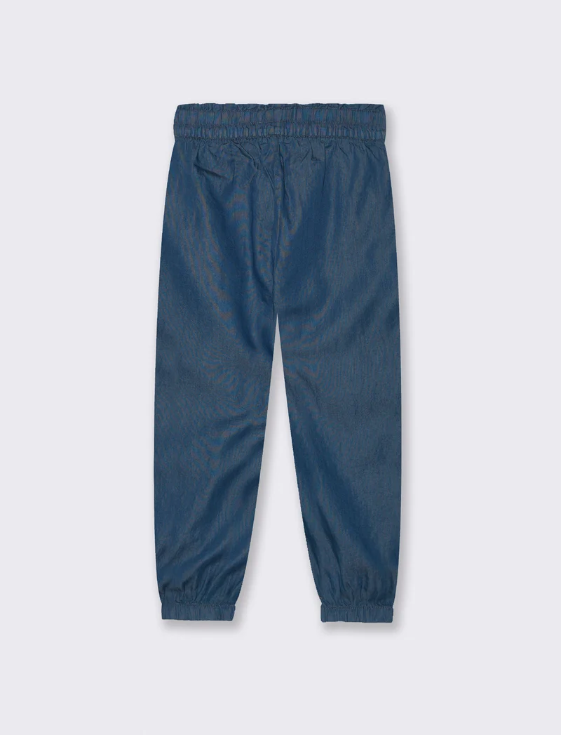 Pantaloni in chambray con elastico da bambina - DENIM SCURO