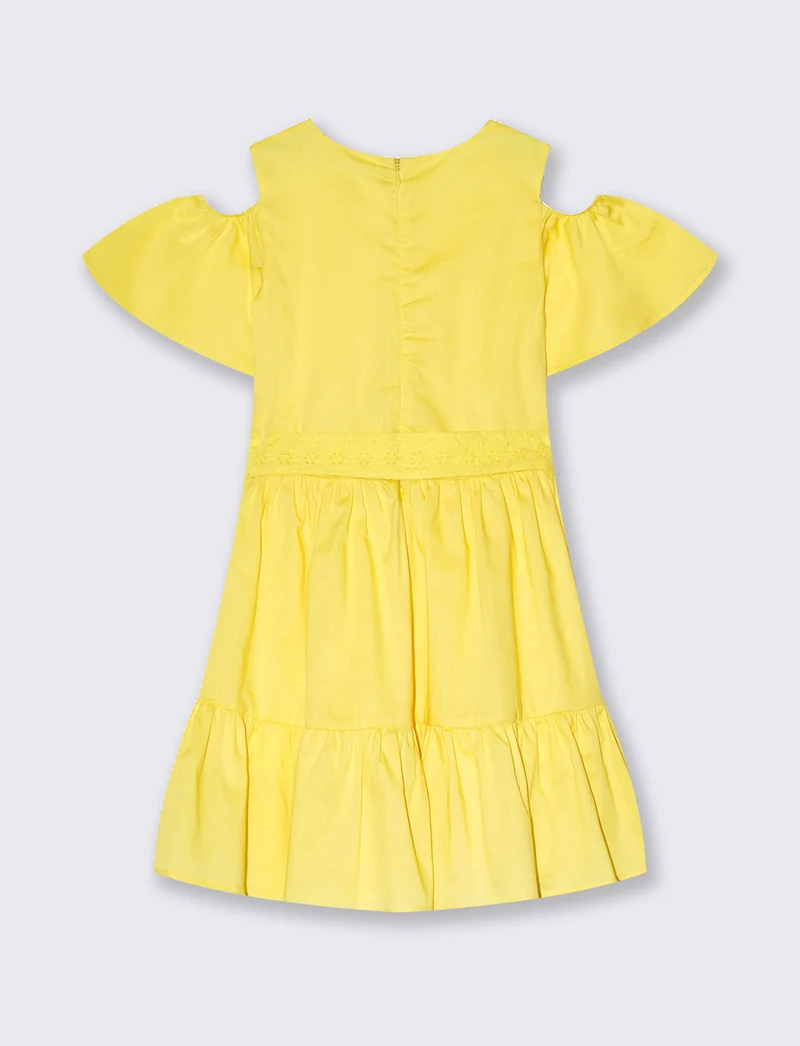 Vestito in cotone con fusciacca da bambina - Giallo