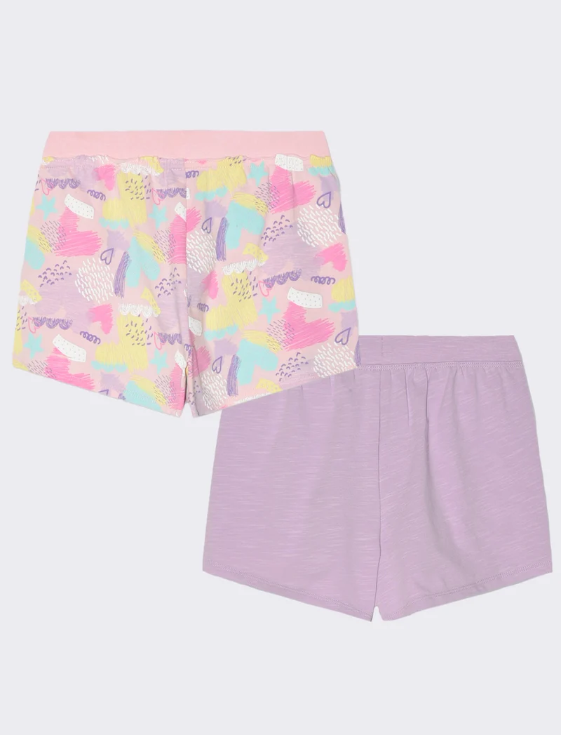 Set 2 pezzi shorts in cotone elastico da bambina - Lilla