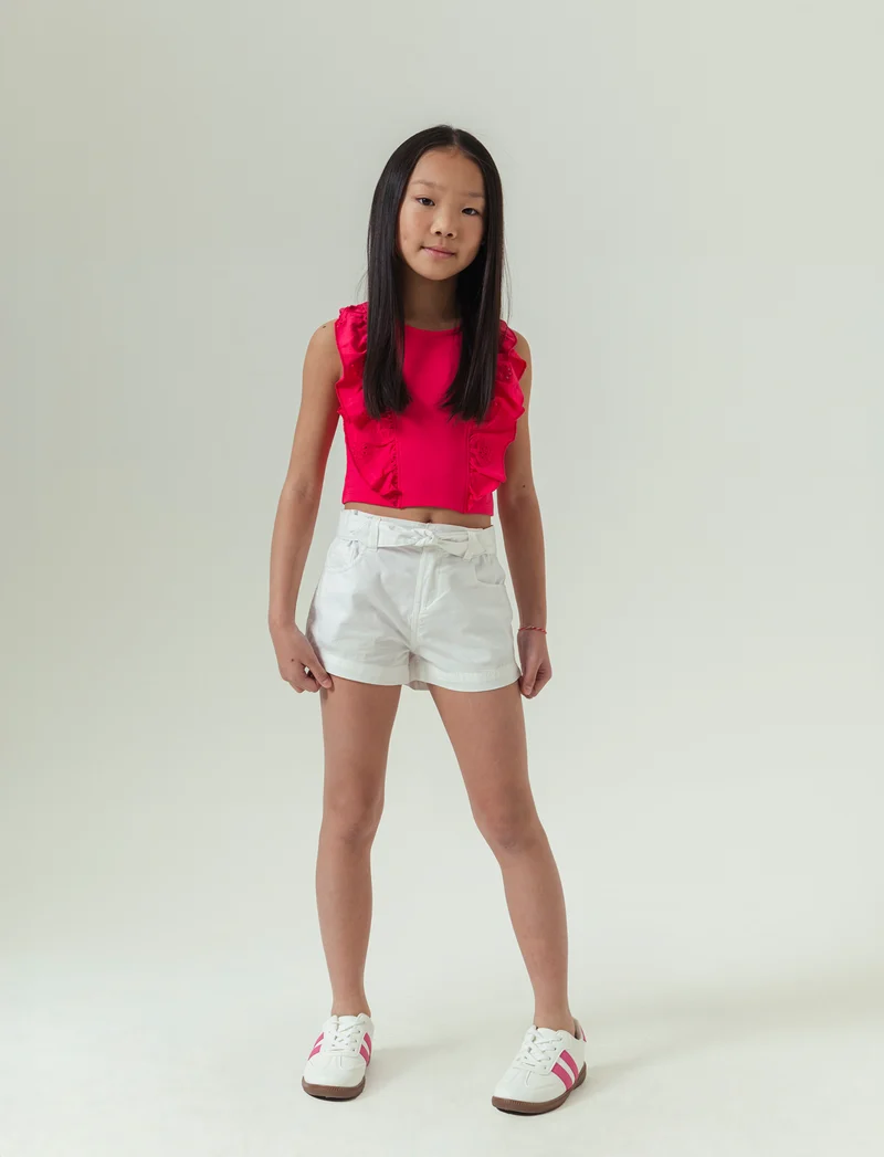 Short in popeline da bambina - Bianco
