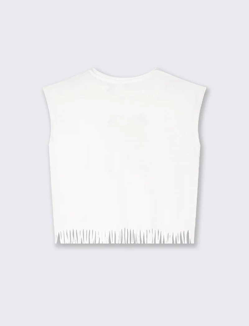 T-shirt frange da bambina - Bianco
