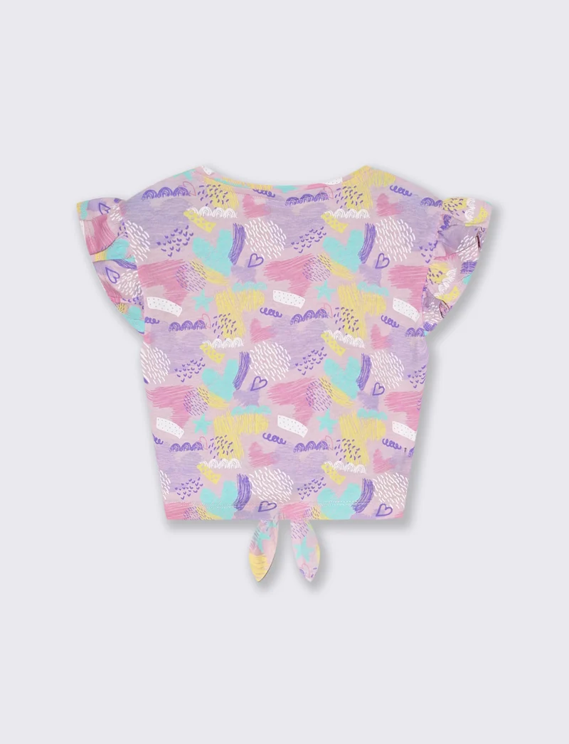 T-shirt stampata con nodo al fondo da bambina - Rosa