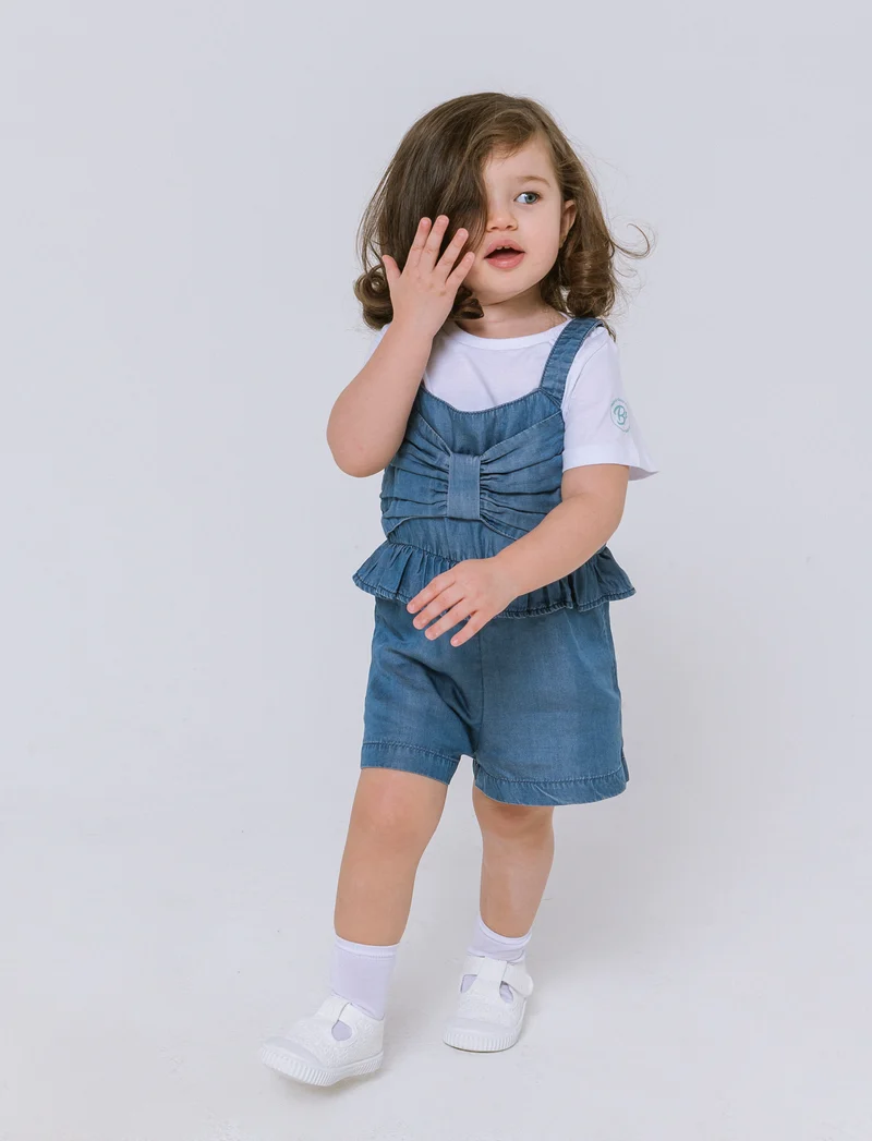 Salopette in chambray da neonata - Denim