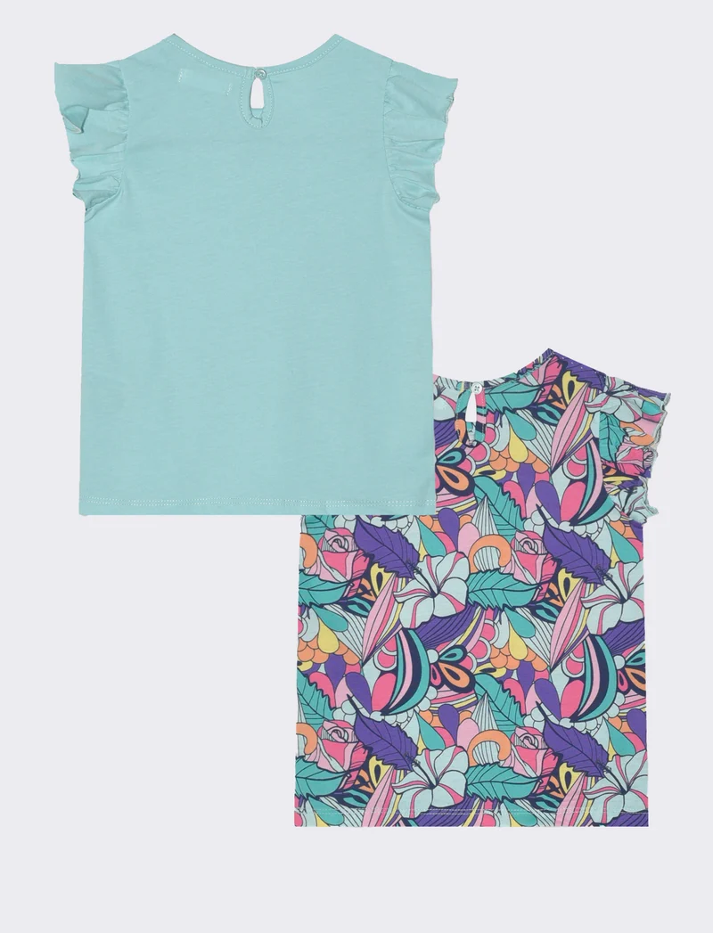 T-shirt bipack con rouches da neonata - Azzurro