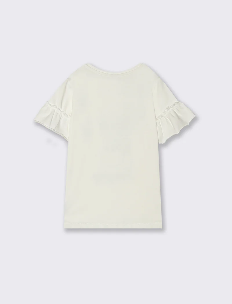 T-shirt elegante da bambina con rouches - Bianco latte