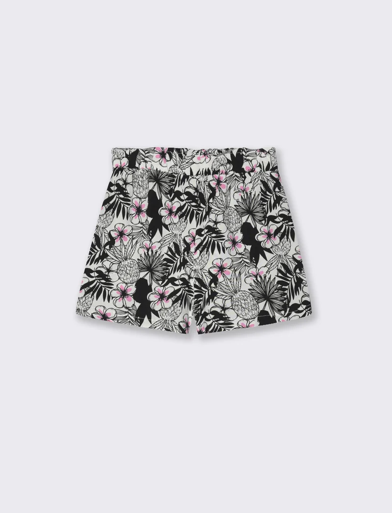Short in viscosa stampata con fiocco da bambina - Nero