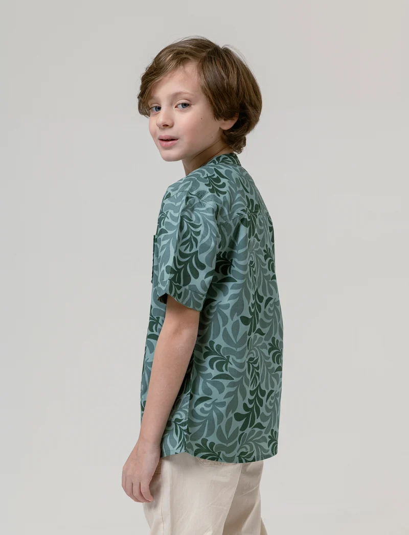 Camicia mezza manica stampata da bambino - Verde