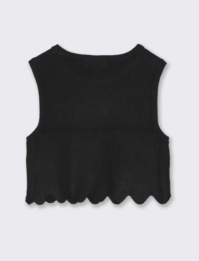 Top corto in costina da bambina - Nero