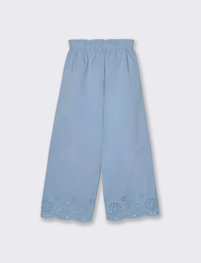 Pantaloni cropped con ricamo da bambina - Azzurro