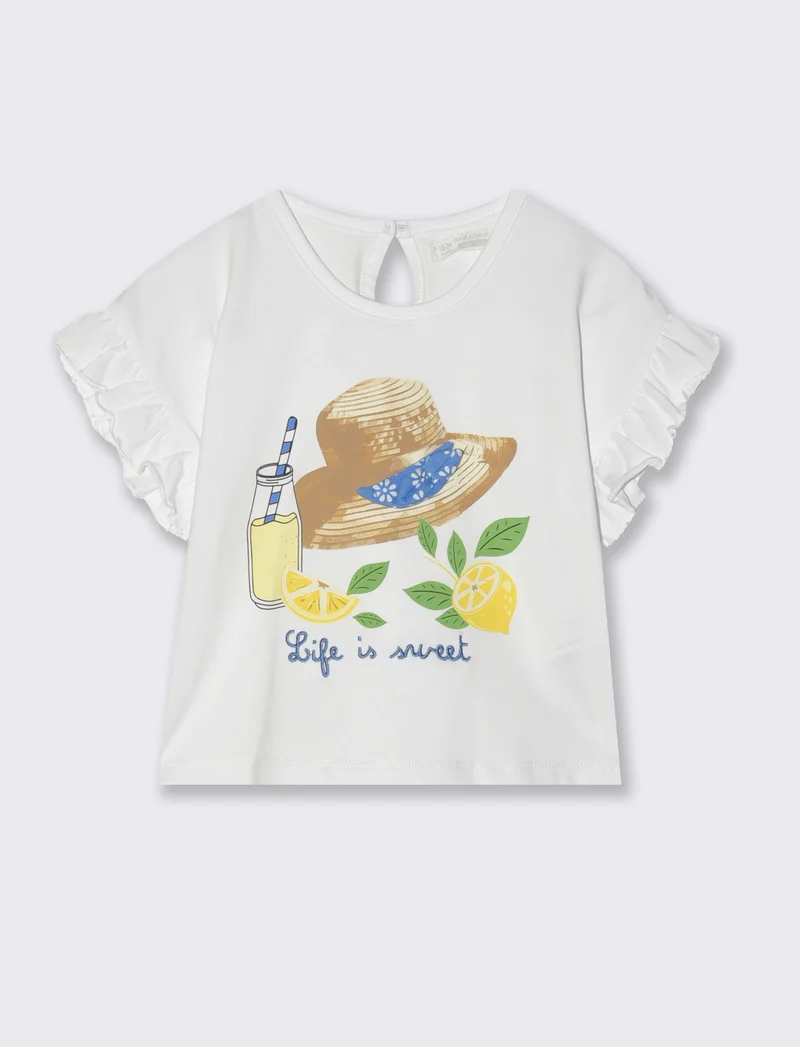 T-shirt con rouches alle maniche da neonata - Bianco