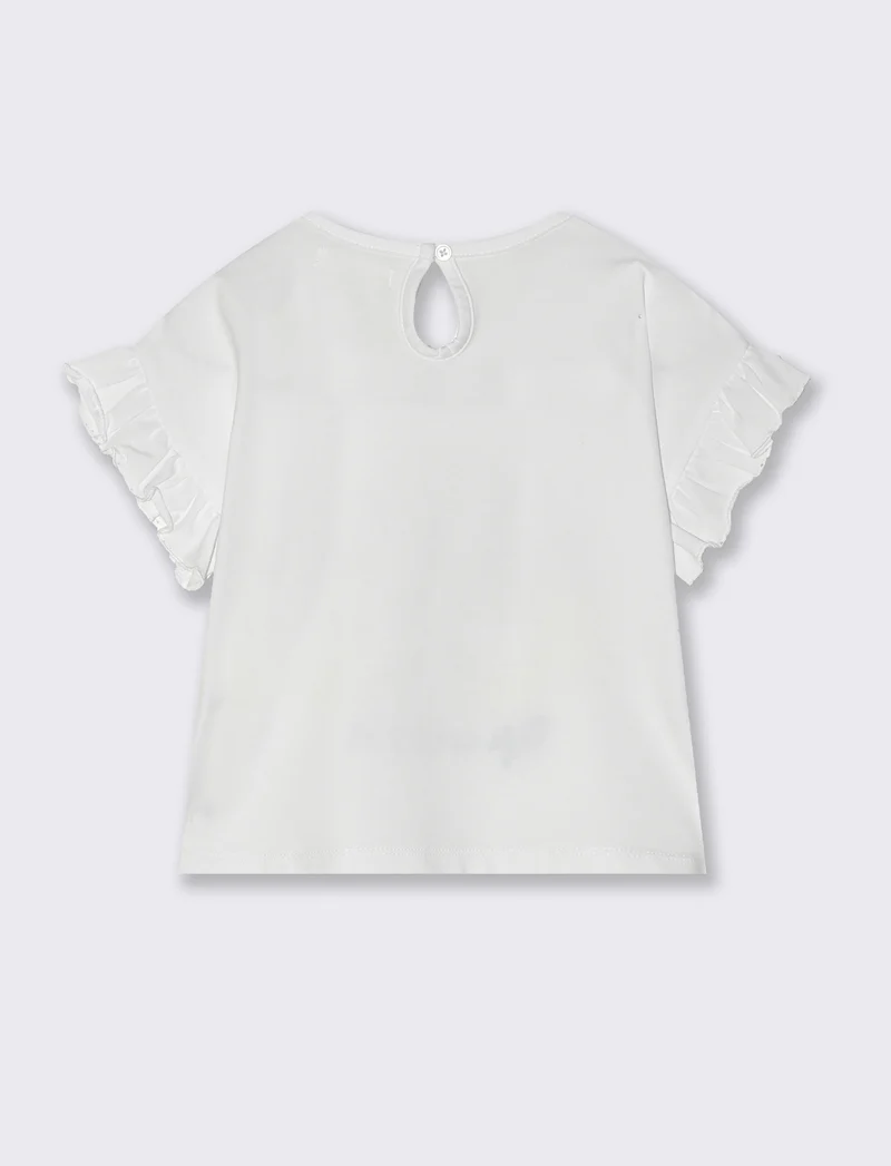 T-shirt con rouches alle maniche da neonata - Bianco