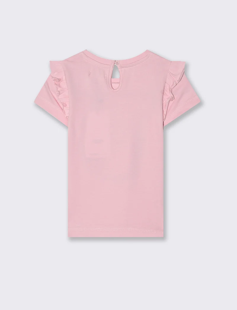 T-shirt con rouches alle spalle da neonata - Rosa