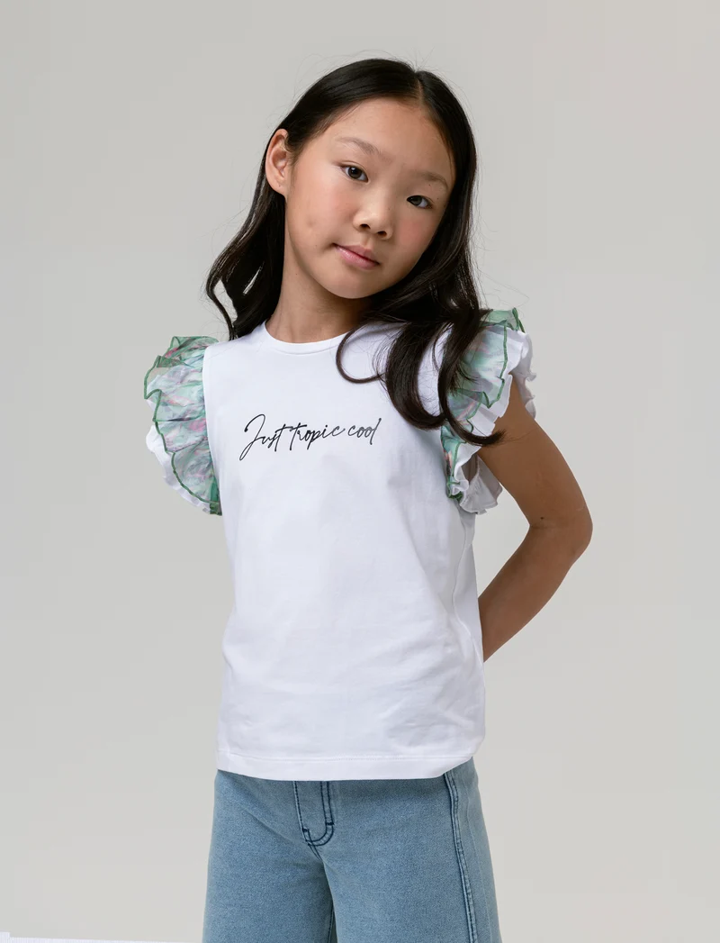 T-shirt maniche a contrasto da bambina - Bianco