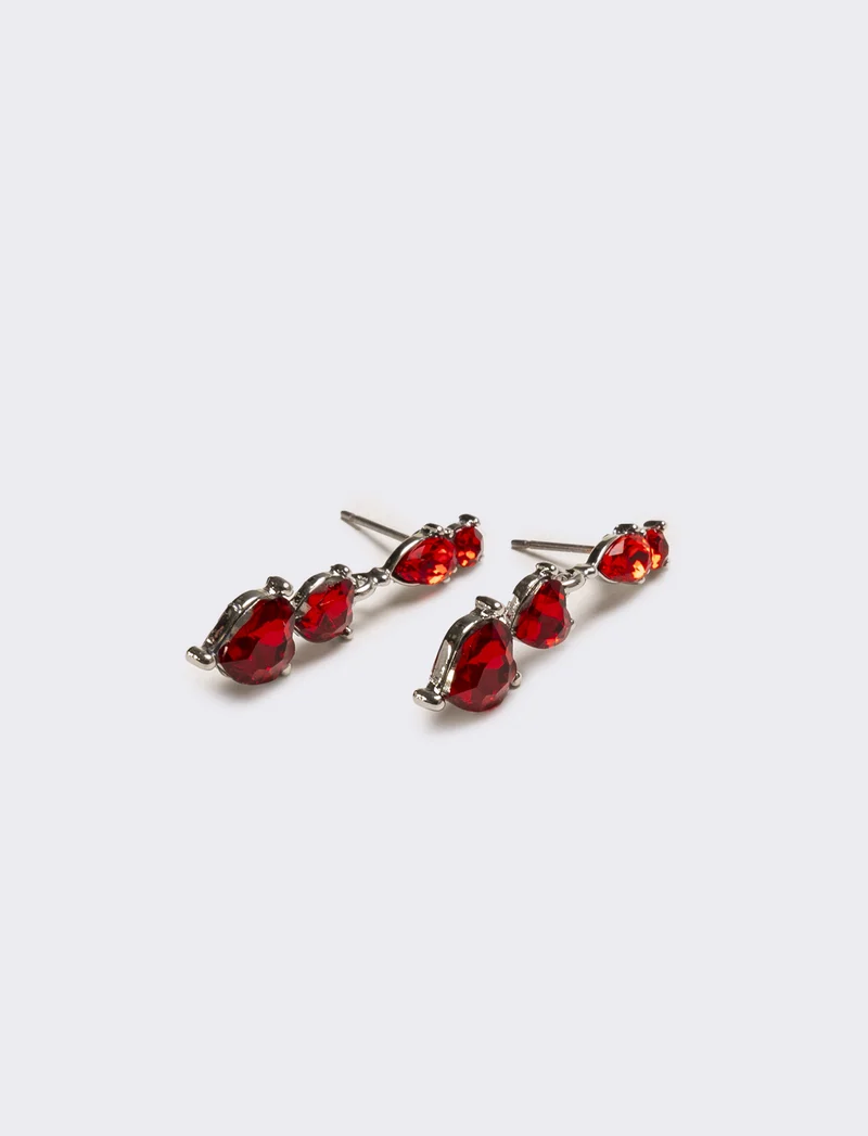 Orecchini donna 3 cuori strass - Rosso