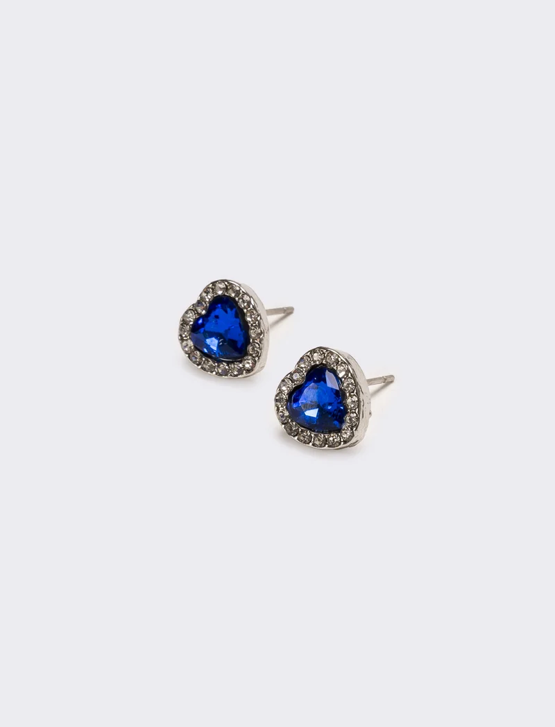 Orecchini donna strass a cuoricino - Blu