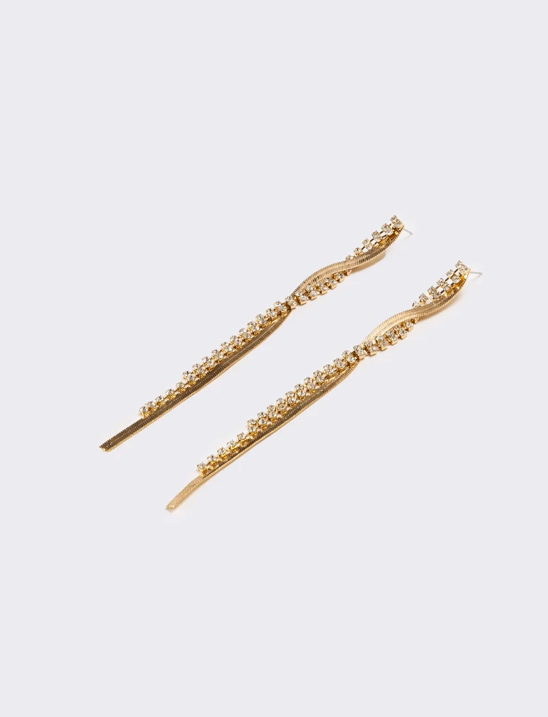 Orecchini donna fili lunghi strass - Oro