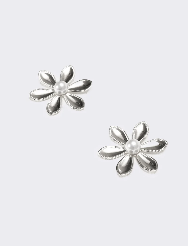 Orecchini donna margherita con perla - Argento