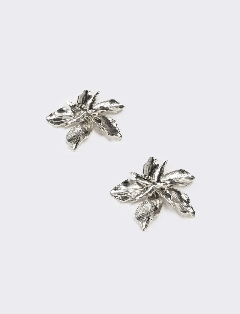Orecchini donna fiore con striatura - Argento