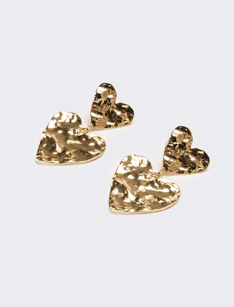 Orecchini donna doppio cuore martellato - Oro