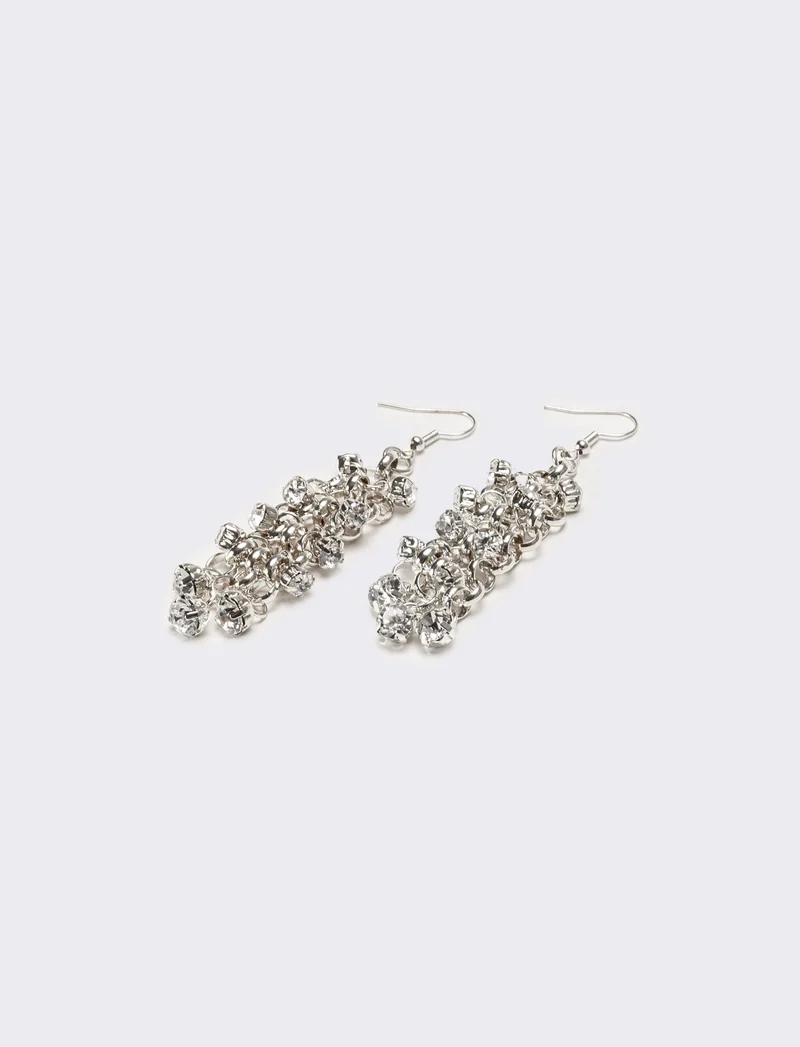 Orecchini donna con strass maglia metallica - Argento