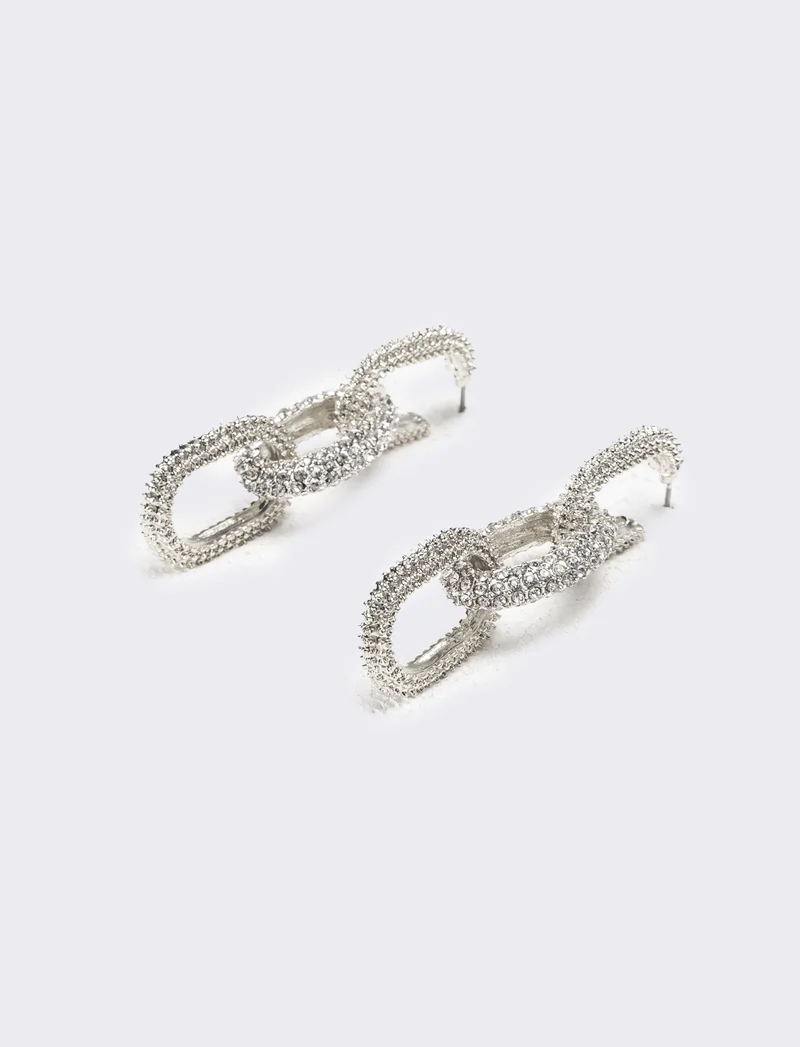 Orecchini donna catena con strass - Argento