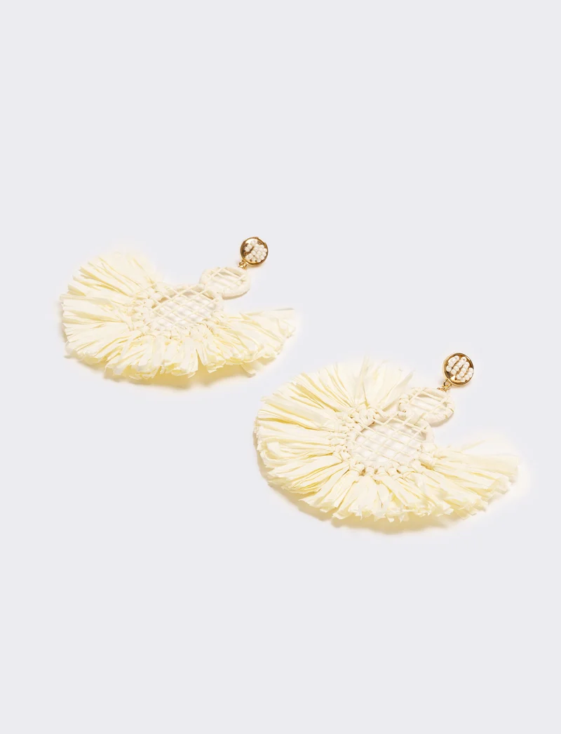 Orecchini donna a ventaglio in raffia - Bianco sporco