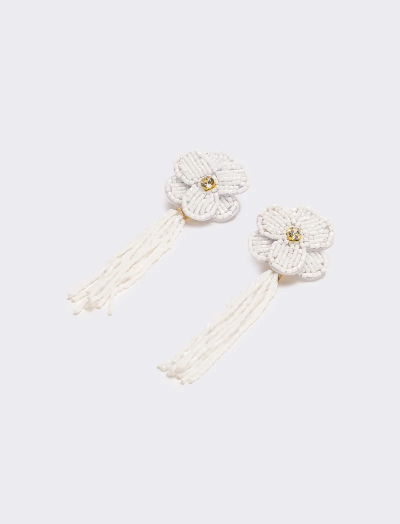 Orecchini donna fiore in conteria - Bianco sporco