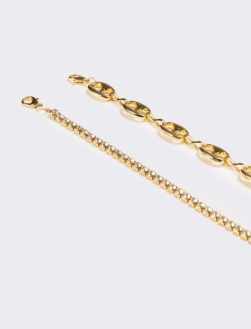 Collana donna strass e catena - Oro