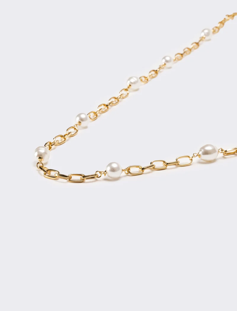 Collana donna con perle e catena - Oro
