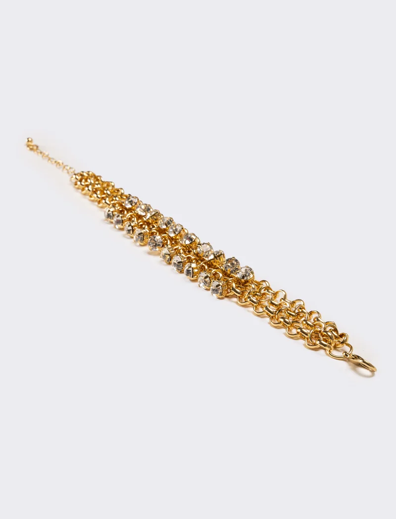 Bracciale donna con strass maglia metallica - Oro