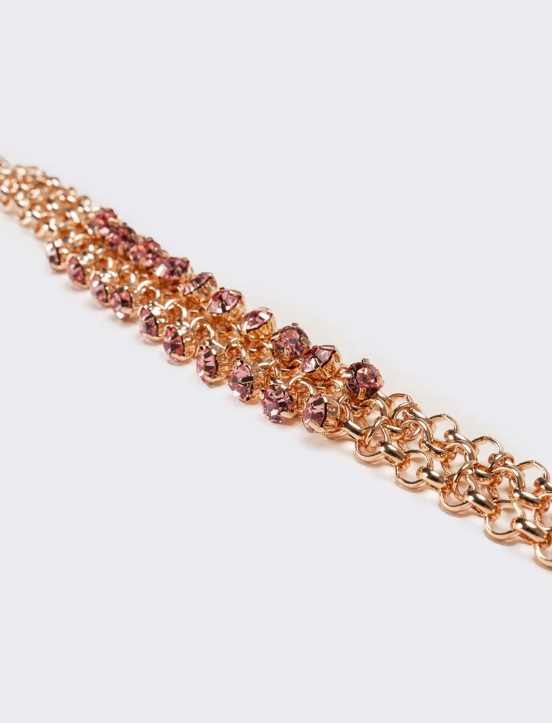 Bracciale donna con strass maglia metallica - Rosa