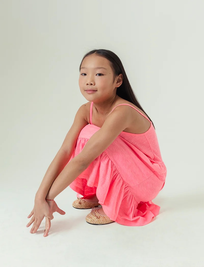 Vestito fluo con balze da bambina - Fuxia