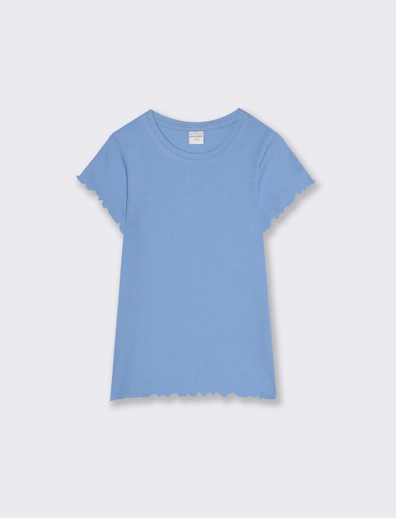 T-shirt in costina da bambina - Azzurro
