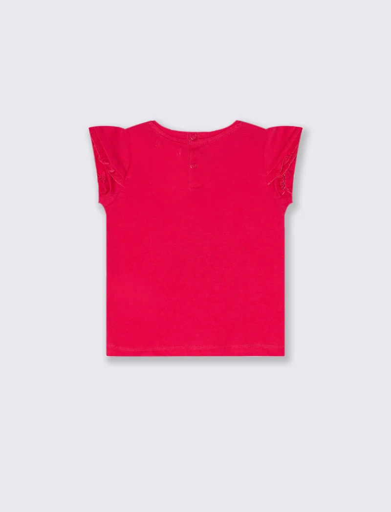 T-shirt con rouches alle maniche da neonata - Fuxia
