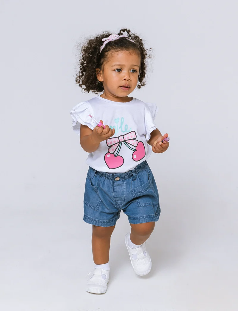 T-shirt con rouches. da neonata - Bianco