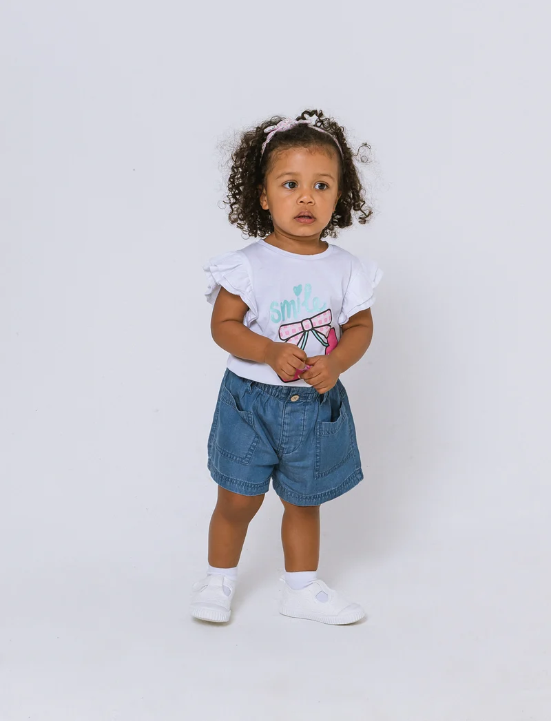 T-shirt con rouches. da neonata - Bianco