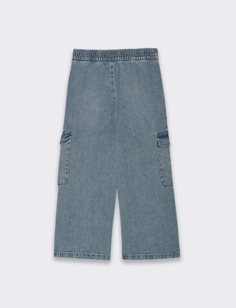 Jeans cargo con tasconi da bambina - Denim