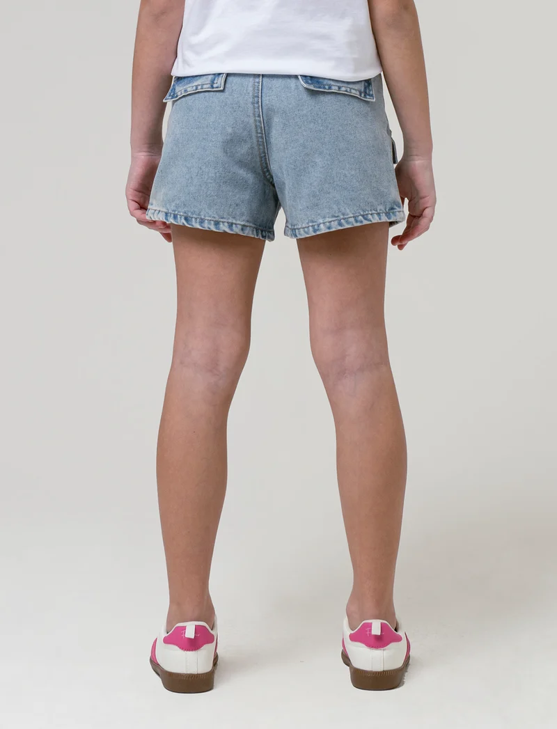 Shorts in jeans con tasconi da bambina - Denim chiaro