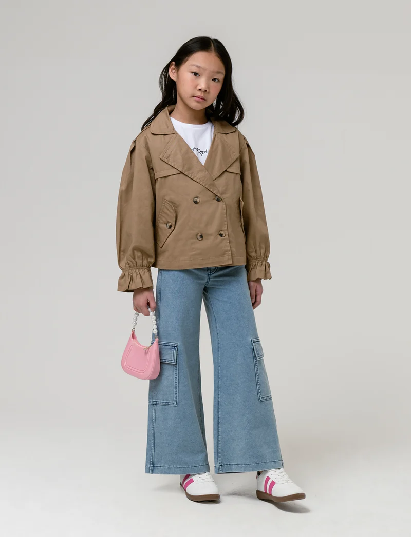 Giacca corta in twill da bambina - Kaky 1