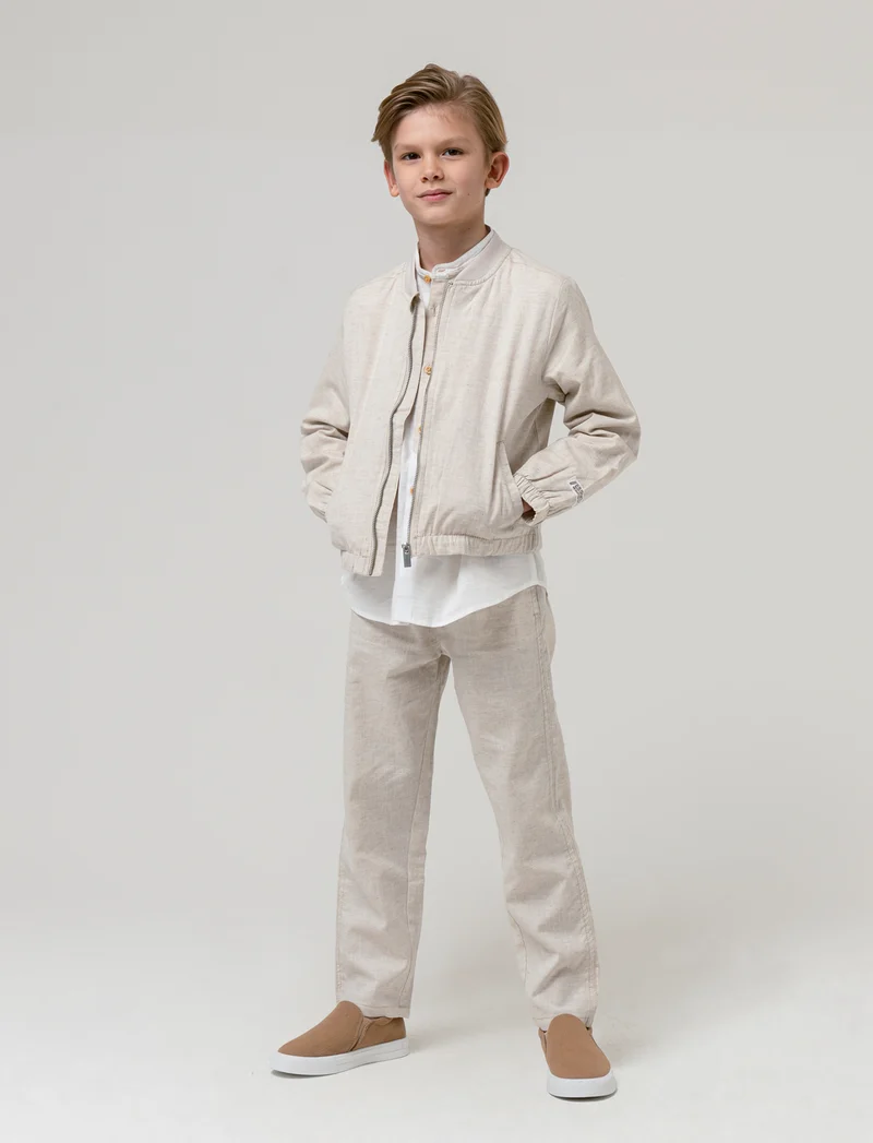 Bomber misto lino da bambino - Sabbia