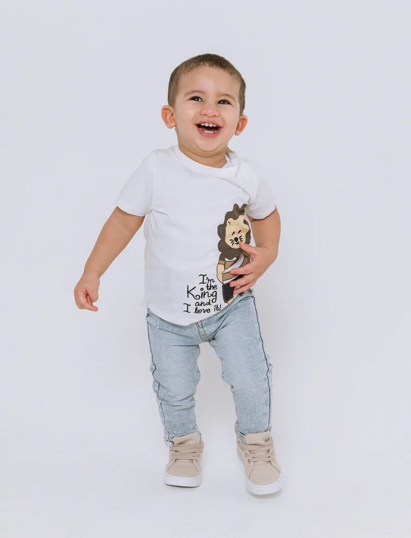 T-shirt leone da neonato - Bianco latte