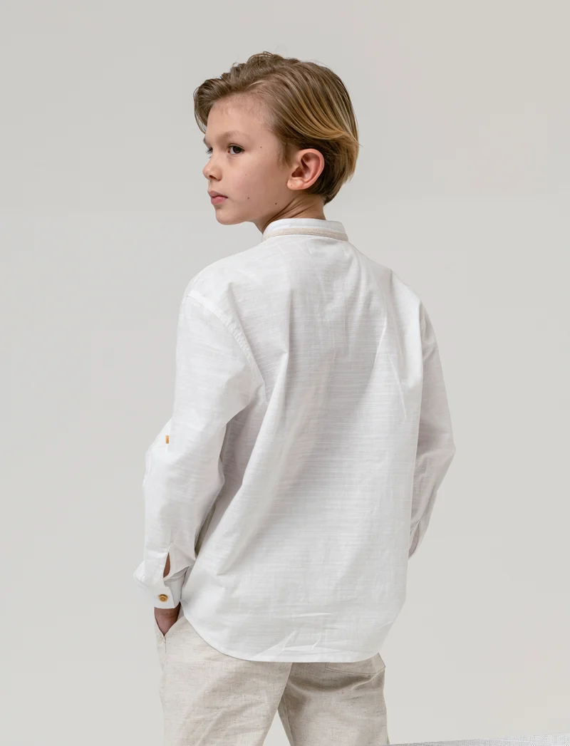 Camicia con profili in misto lino da bambino - Bianco latte