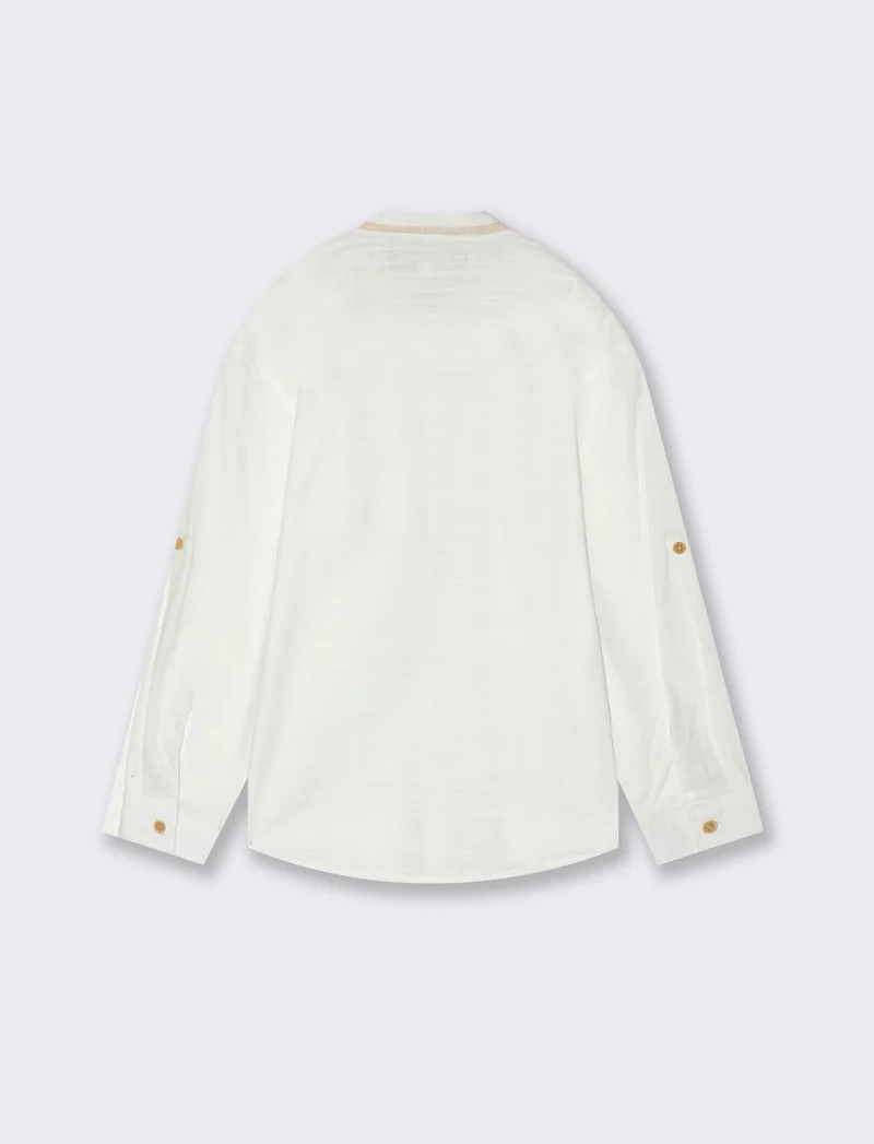 Camicia con profili in misto lino da bambino - Bianco latte