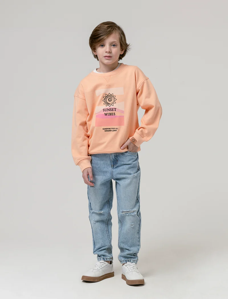 Felpa girocollo in cotone da bambino - Pesca