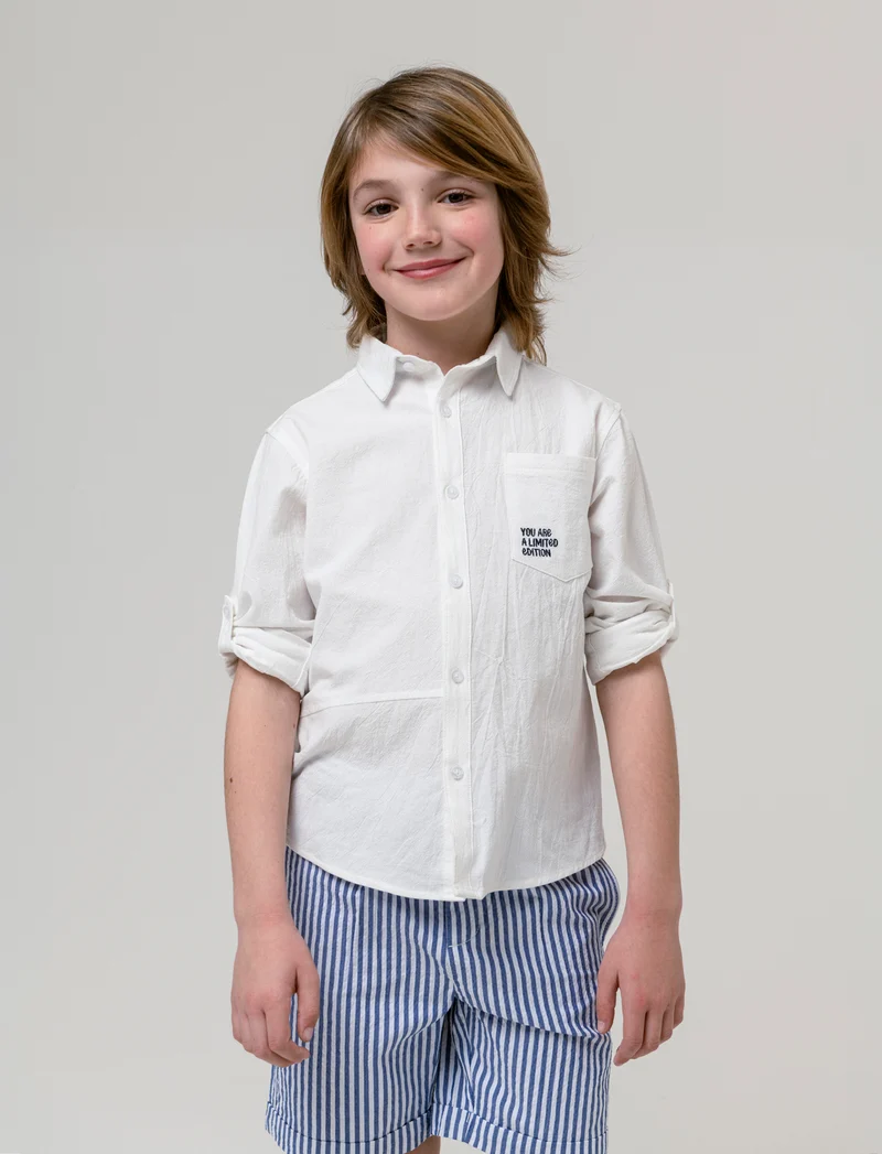 Camicia in misto lino da bambino - Bianco latte