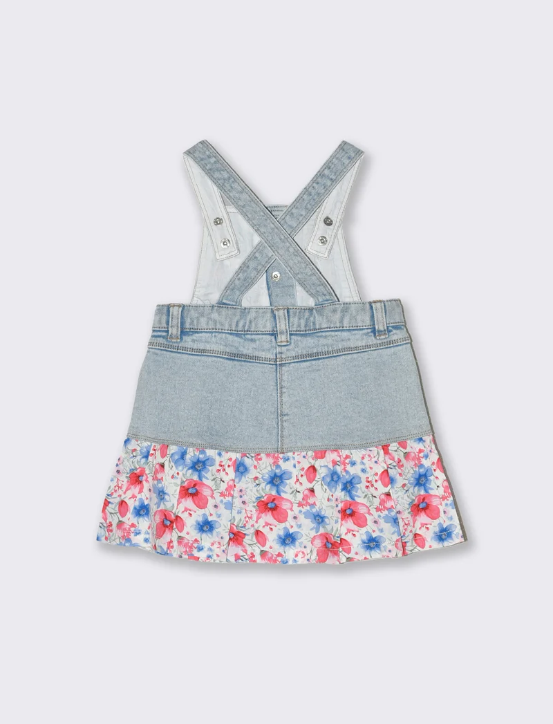 Salopette in denim con rouches da neonata - Denim