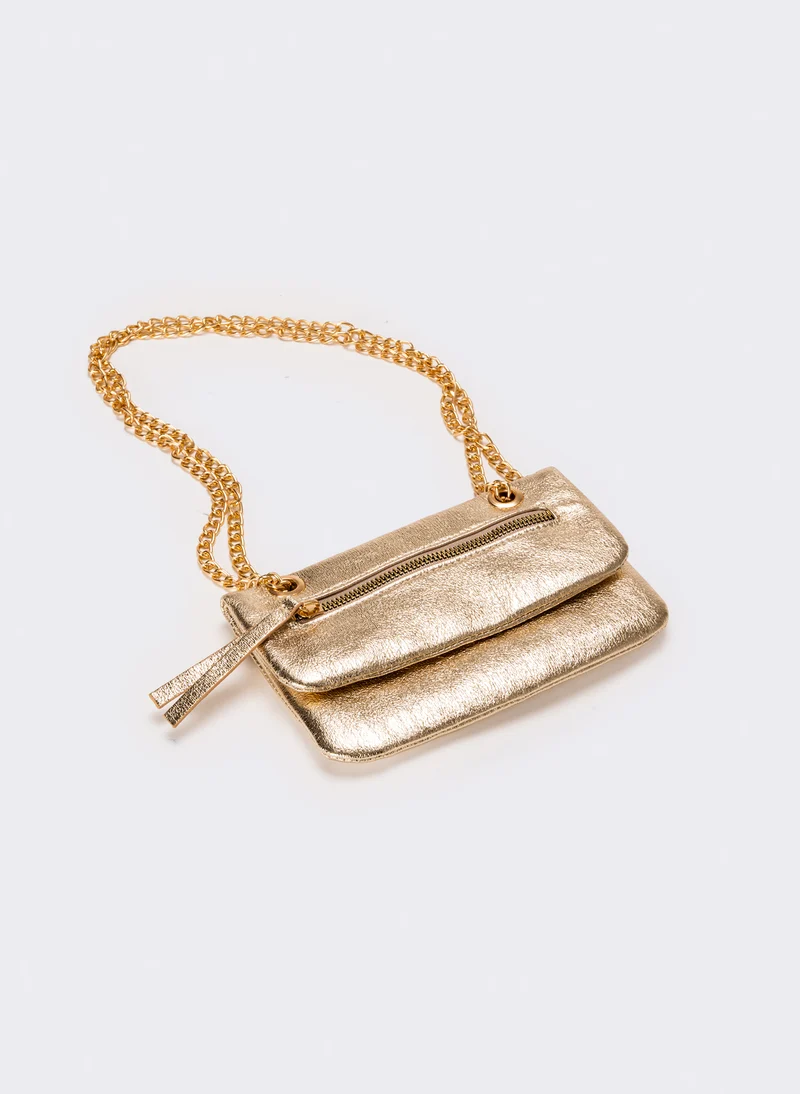 Portafogli donna con patta e tracolla - Oro