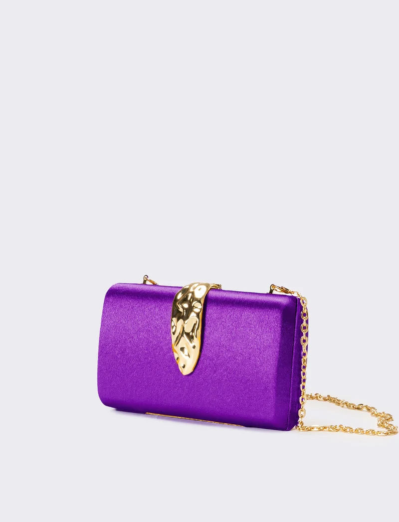 Borsa donna pochette in raso con accessorio - Viola